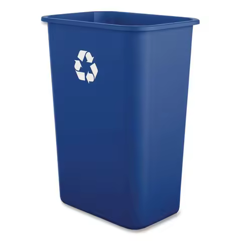 10 Gallon Tall Blue Plastic Recycling Bin, Easy-to-Clean Indoor Trash Can for Office or Kitchen Use, 20.5" High