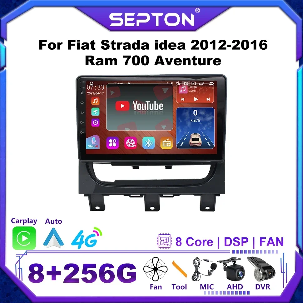 SEPTON 8+128G Car Radio for Fiat Strada Idea 2012-2016 Ram 700 Aventure Carplay 4G GPS WIFI Android Car Radio Multimedia Player