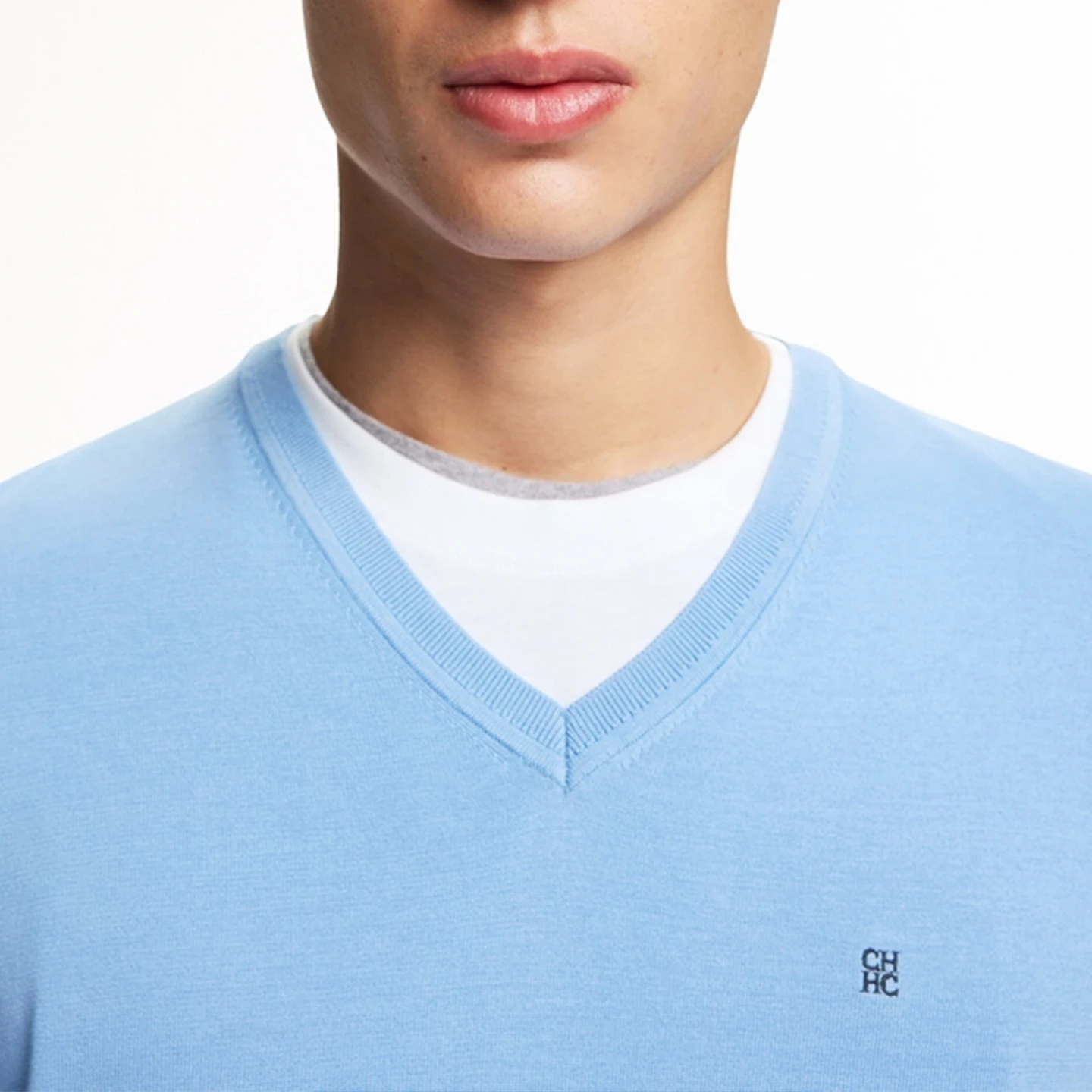 CH Herren V-Ausschnitt Pullover Slim Fit Langarm Strickpullover mit Kleiner Stickerei Business Casual Oberteil – Detail 6