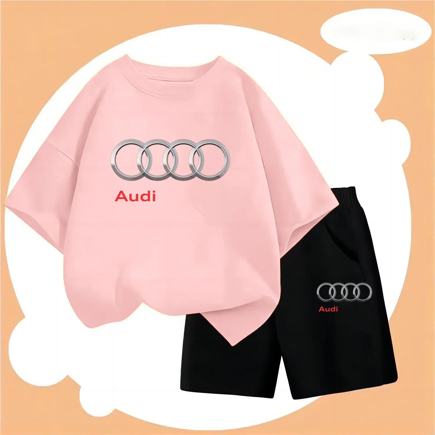 Children\'s summer Casual boy Girls Tracksuit 2-piece Baby Boy Outfits Kids Short sleeve 3-14 Years Fashion Audi T shirt Set