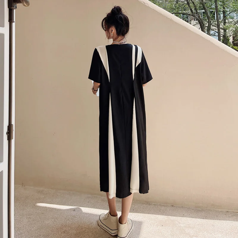 MODE Korea ชุดสตรี2023ฤดูร้อนหลวม Oversize 4XL Midi ชุดเสื้อยืดแขนสั้นหญิง Robe Vestido KE2863