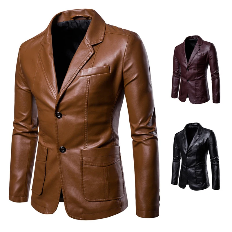 Autumn Men's PU Leather Jackets Fashion Men Retro Lapel Biker Coats Mens Casual Buiness Leather Trench Jackets Clothing 6XL