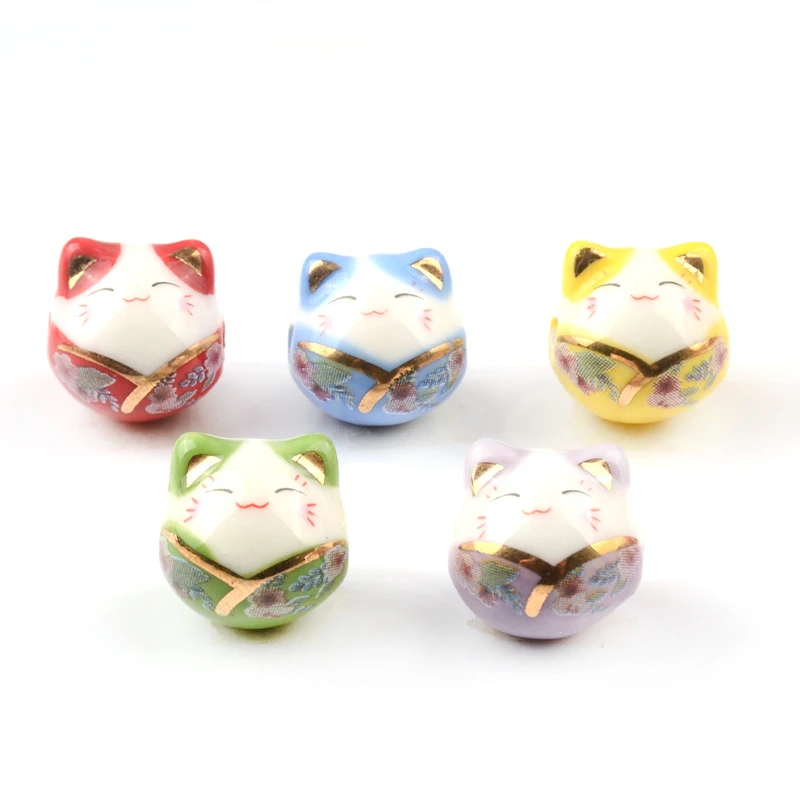 14mm V-neck Cat Shape 3mm Big Hole Hand Painted Ceramic Beads Loose Spacer Porcelain Bead DIY Beads for Jewelry Making Bracelet