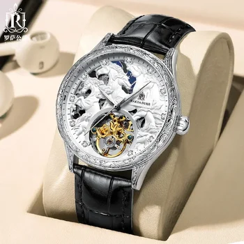 3D engraved dial W/diamond mechanical wristwatches skeleton automatic watches for men waterproof gold reloj hombre
