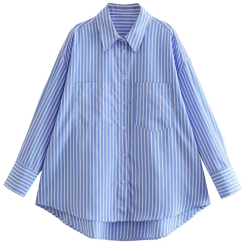 HXAO Women\'s Shirt Striped Loose Fit Shirt Autumn Blue Long Sleeve Top Shirts & Blouses Stylish Women\'s Shirts Office Wear Women