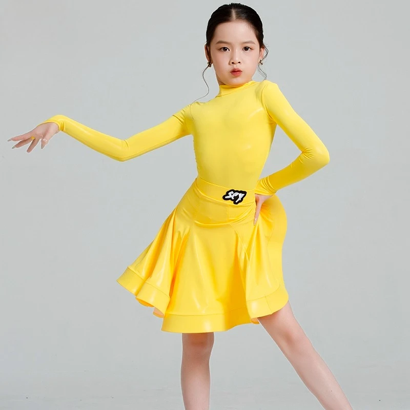 여아 라틴 댄스 대회 유니폼 새로운 어린이 차차 전문 대회 유니폼 및 공연 유니폼 세트