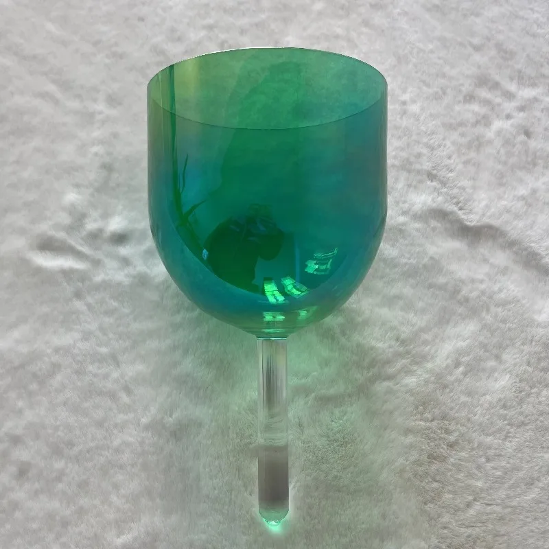 

Cosmic Quartz Crystal Singing Bowl with Green Handle Chakras Hand Crucible