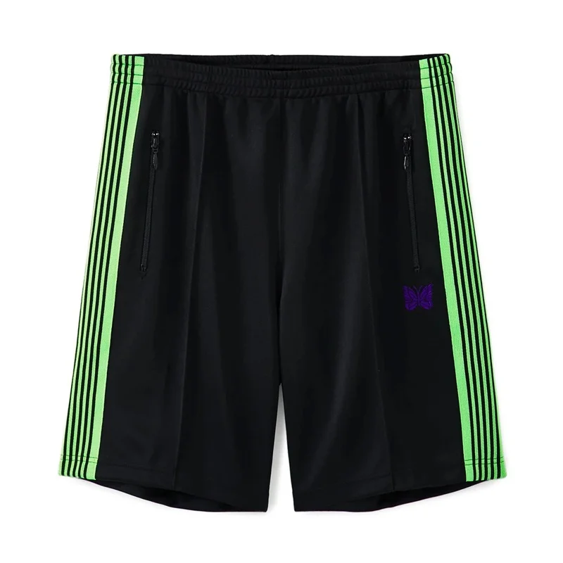 Black Drawstring Striped Nee1dles Shorts 1:1 Best Quality Men's and Women's Summer Solid Color Casual Shorts