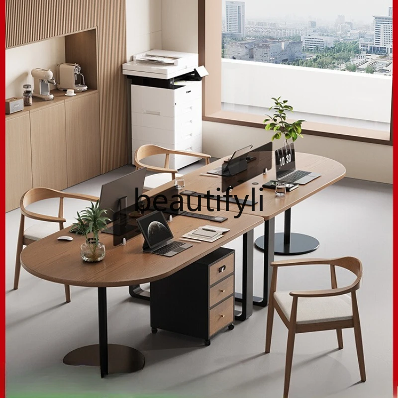 

Solid Wood Workstation Desk Staff Card Holder Office Desk Employee Desk Chair 2-Person Combination