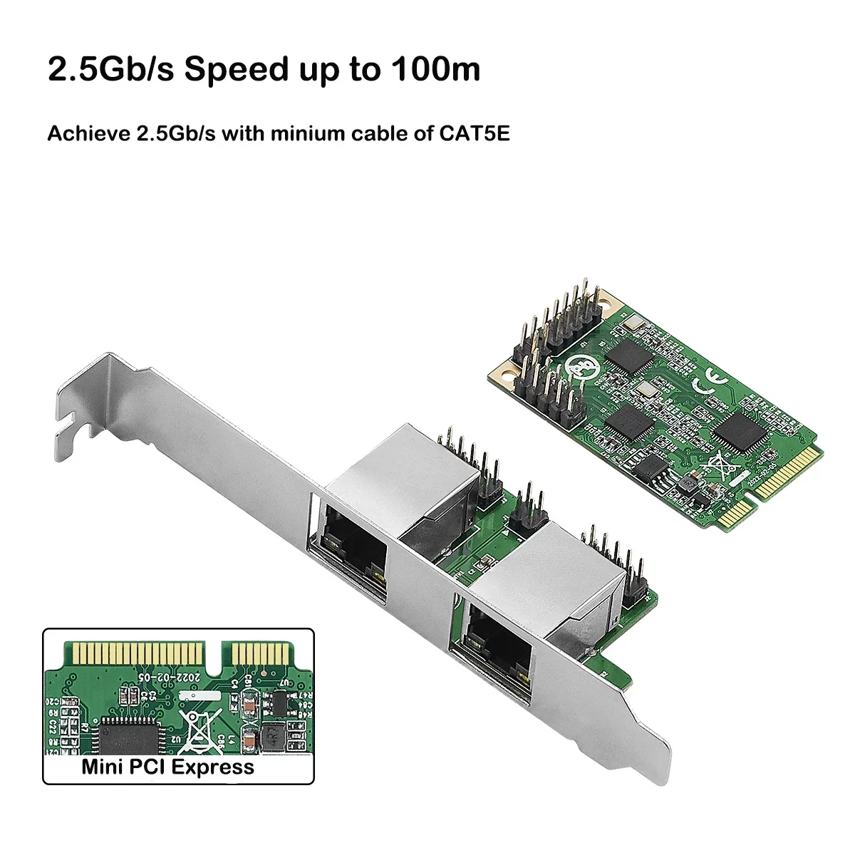 IOCREST 2.5G Mini PCIe to RJ45 Network Card dual ports 2500Mbps Mini PCI Express NIC Lan Card for Realtek 8125B Chipset