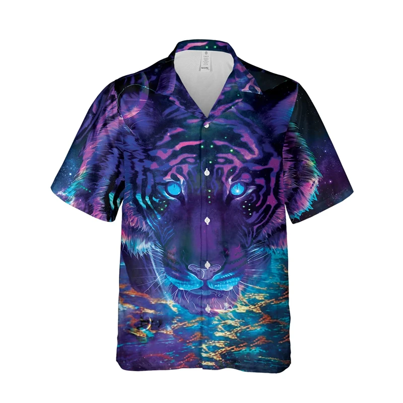 Fashion Hawaiian Tiger 3D Print Shirts For Men Clothes Casual Hawaii Animal Short Sleeve Funny Boy Button Streetwear Kid Blouses