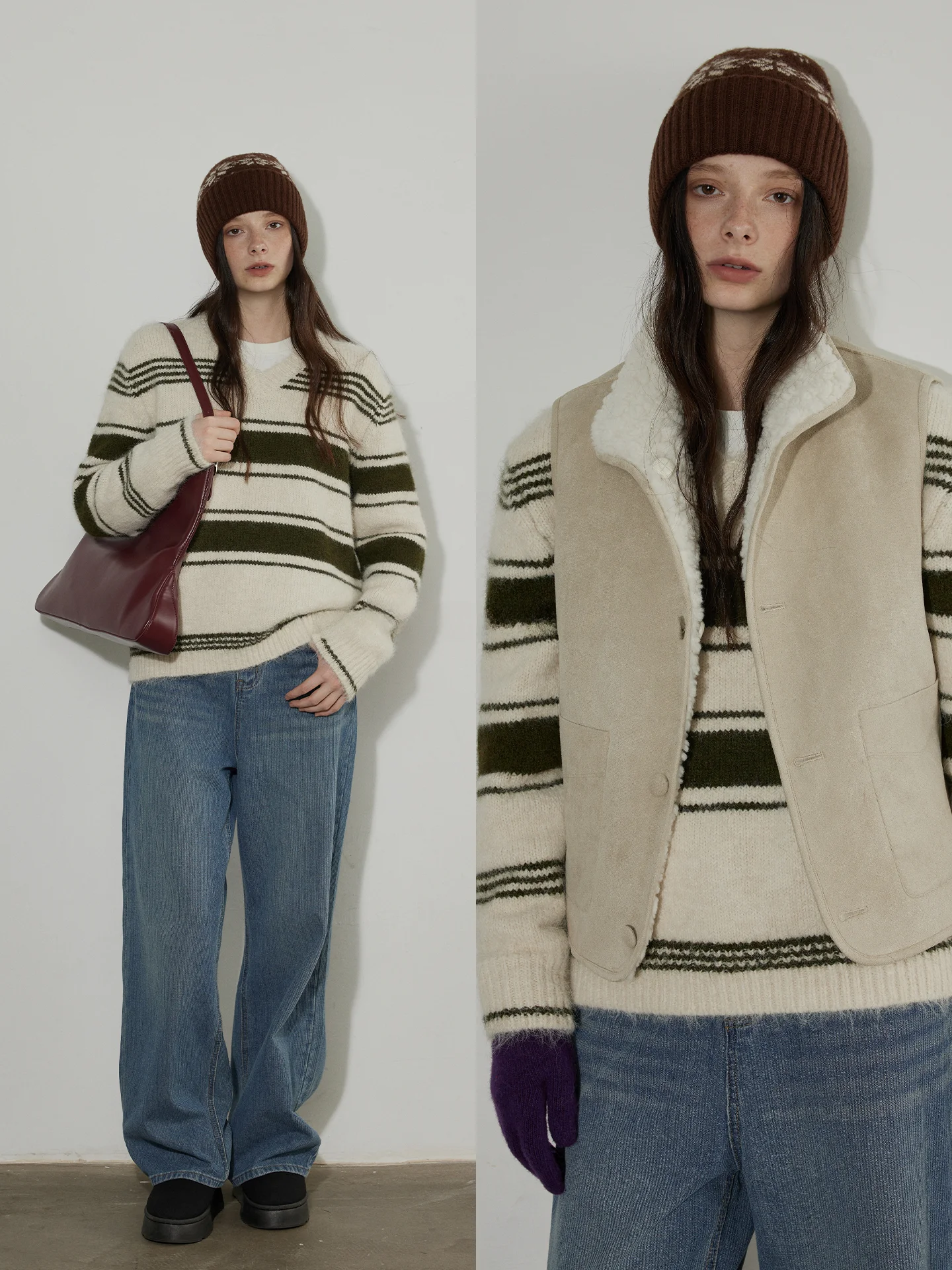 

Женский вязаный свитер Lofi Choose в полоску, свободного кроя, с V-образным вырезом, длинными рукавами, из смесовой ткани (полиэстер и шерсть), новинка зимы