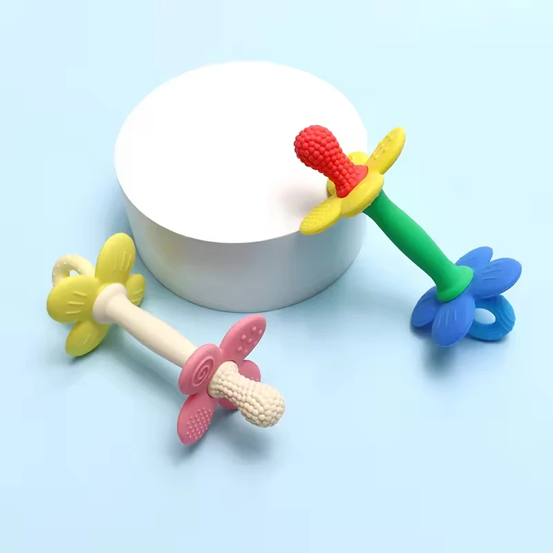 BPA Gratis Baby Siliconen Bijtringen 2 in 1 Bloem Ontwerp Gemakkelijk vast te houden Baby Chew Tandjes Speelgoed voor Jongen Meisje Gift Baby