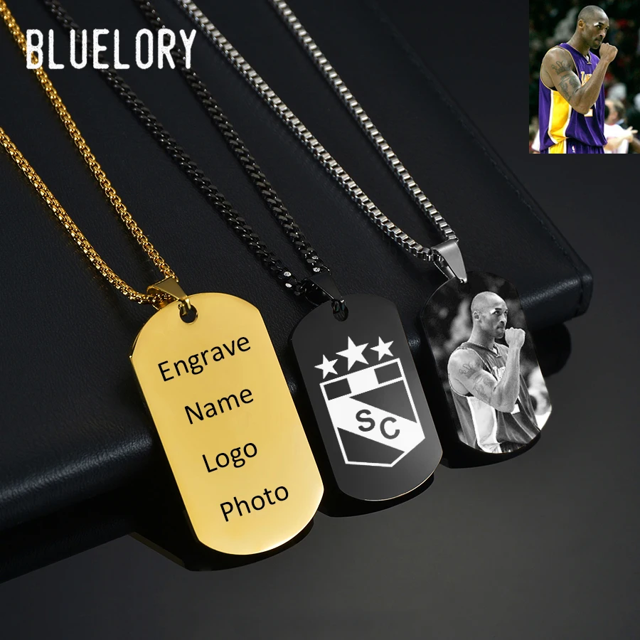 Bluelory Custom Engrave Your Text Logo Photo Tag Necklace For Men Women Punk Stainless Steel Personalized Necklaces Dropshipping