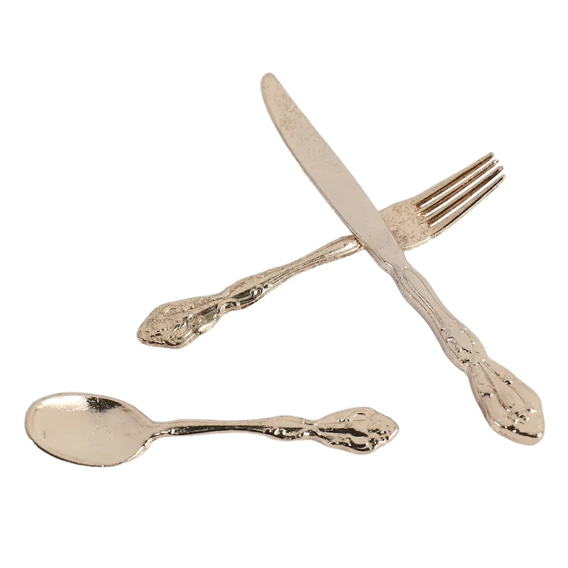 Mini vajilla para casa de muñecas, accesorios de modelo, cubiertos/cuchillo y tenedor de restaurante de cinco piezas para decoración del hogar, 1:6