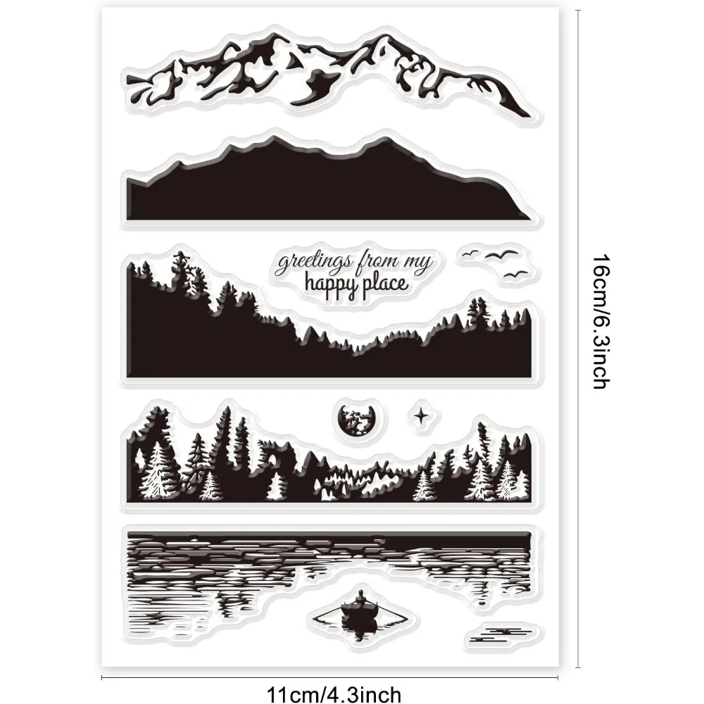 Mountain Lake Scenery Edge Border Layered Silicone Clear Stamps Transparent Stamps for Cards Making DIY Scrapbooking Photo