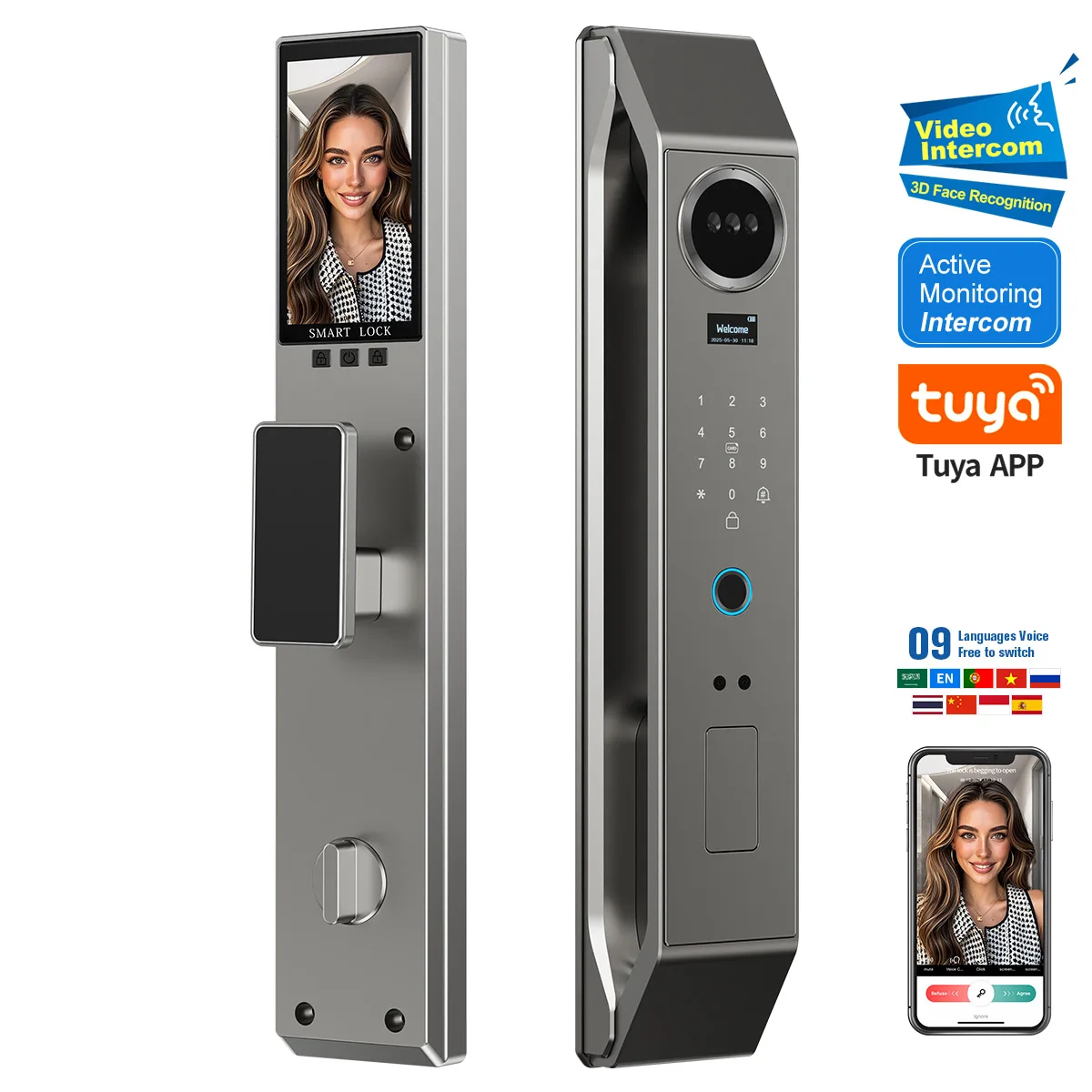 

HanDaily Biometric 3D Face Recognition CNC-Engraved Smart Lock Video Monitoring Intercom Tuya Wifi Door Lock Wholesale