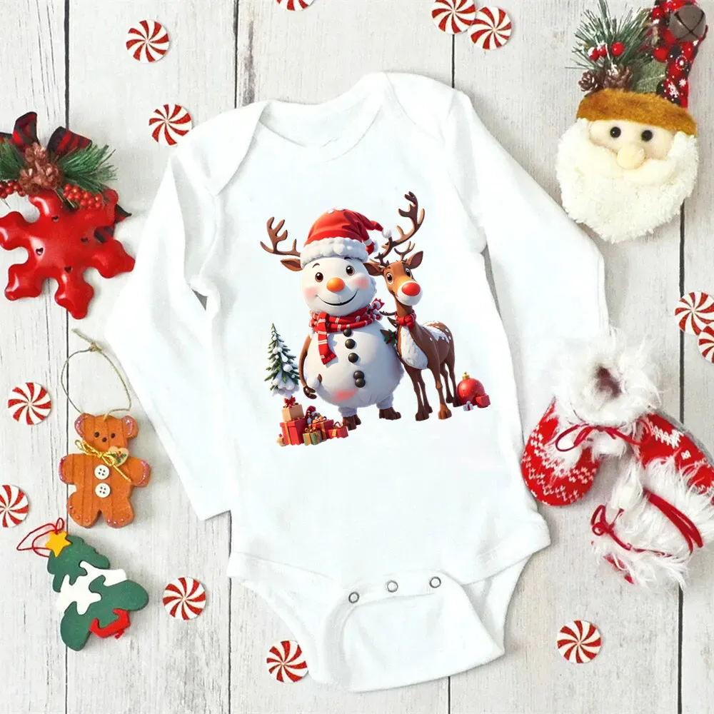 

Рождественская одежда для малышей, боди со снеговиком и оленями для новорожденных девочек и мальчиков, хлопковые удобные детские комбинезоны с длинными рукавами