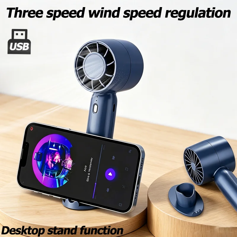 

Portable Mini Handheld Fan USB Rechargeable High Air Volume with Mobile Airflow Adjustment Bracket for Travel Home Office