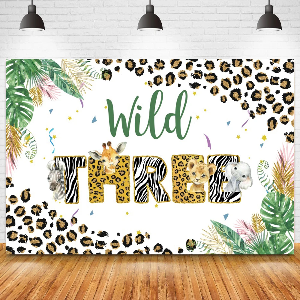 Wild One Baby 1st 2st 3st Birthday Party Photography Backdrop Leopard Print Green Leaf Decoration Kids Shower Background Studio