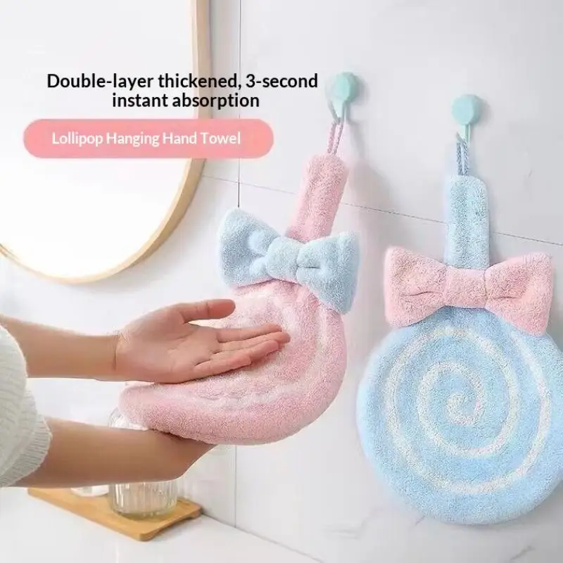 Cartoon Lollipop Coral Velvet Hand Towel Soft Absorbent Microfiber Kitchen Bathroom Cloth