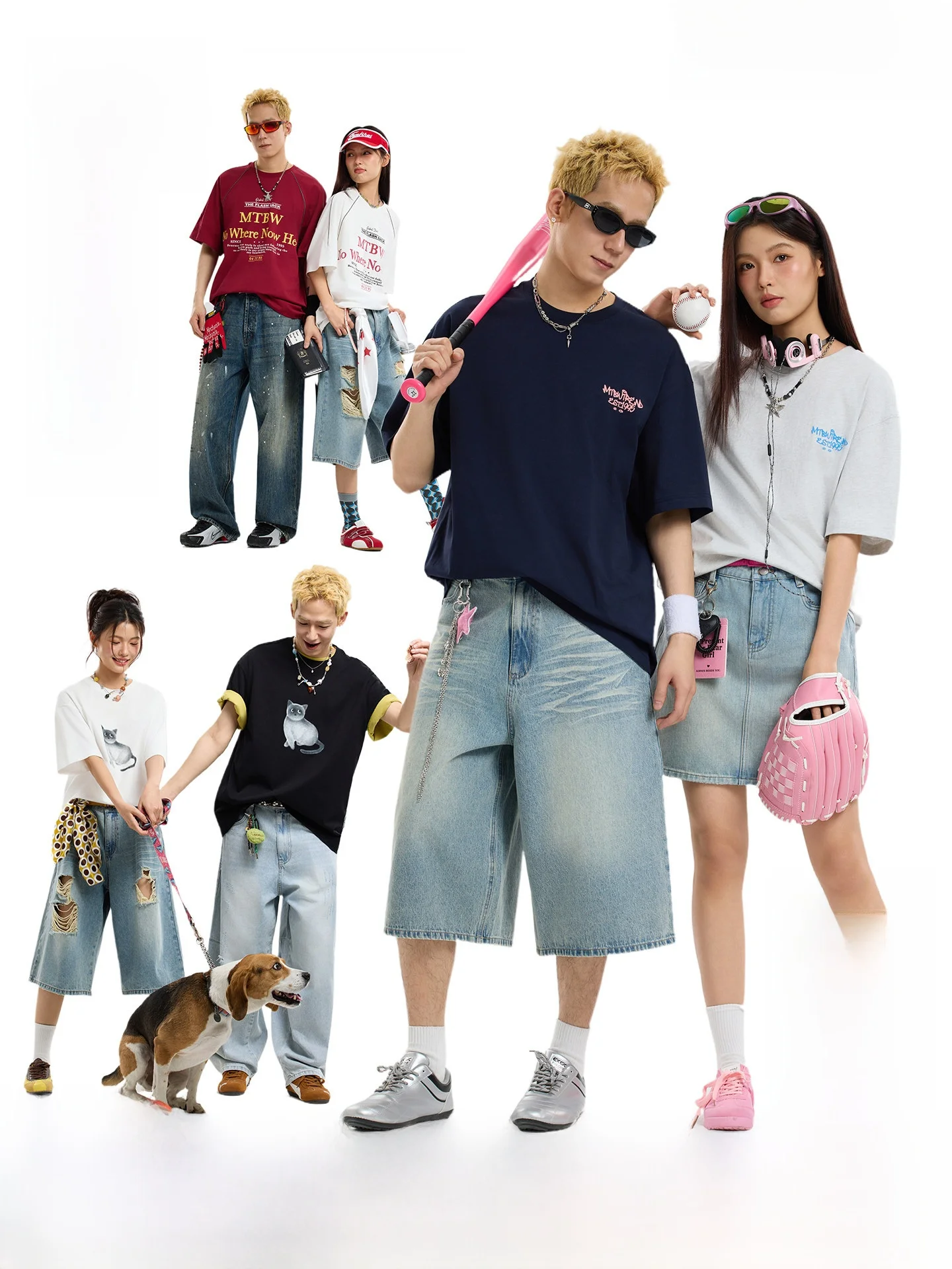 Camiseta Unissex de Manga Curta Estilo Americano Meters Bonwe, Nova Coleção de Verão, Solta, Estampada, Casual, Moderna, Resp...