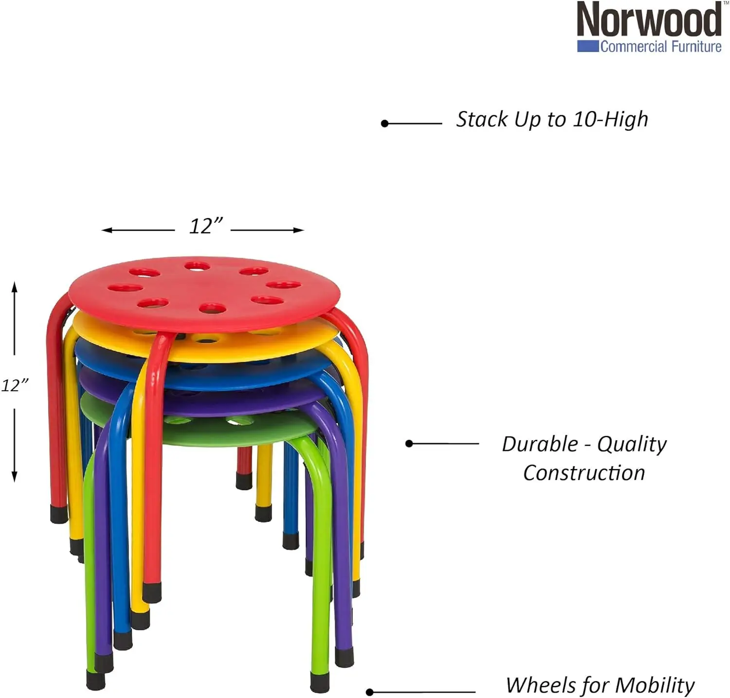 Commercial Furniture Daycare Stacking Stools for Kids, 12" Children's Portable Nesting Office and Classroom Stools, Assorted Col