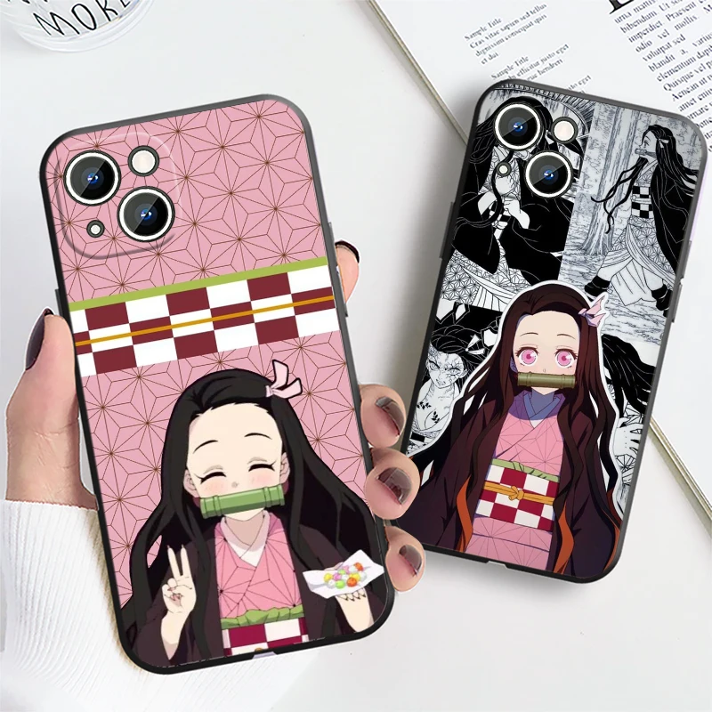 Demon Slayer Kamado Nezuko For Apple iPhone 15 14 13 12 mini 11 XS XR X 8 7 Pro Max Plus Black Silicone Funda Phone Case Cover