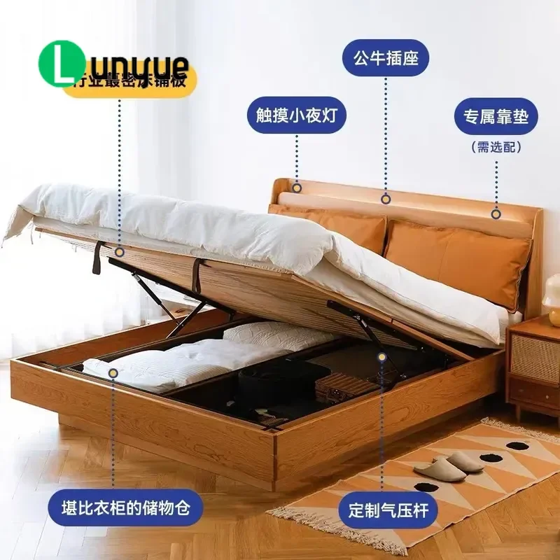 Cherry Wood Solid Wood Storage Bed Double Size Box Bed with Drawers for Master Bedroom Household Furniture Space Saving