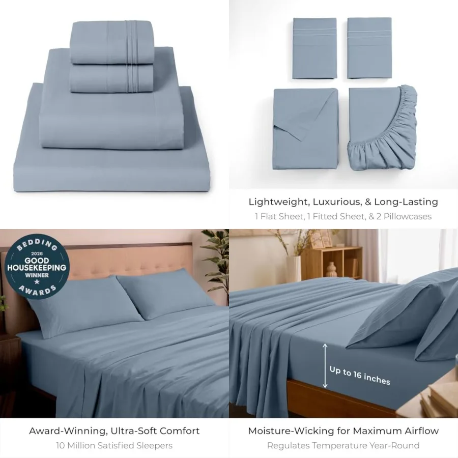

ifornia Sheets Set 4 PC Iconic Collection Bedding Hotel Luxury, Extra Soft, Cooling Bed Sheets - Wrinkle, Fade, Stain Resistant