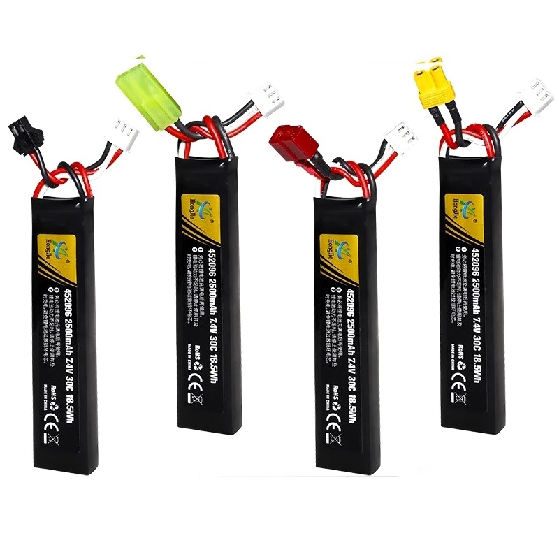 7.4v 2500mAh Lipo 배터리 스플릿 연결 워터 건 2S 7.4V 배터리 미니 에어소프트 BB 에어 피스톨 전동 완구 총 부품, 에어소프트건 배터리