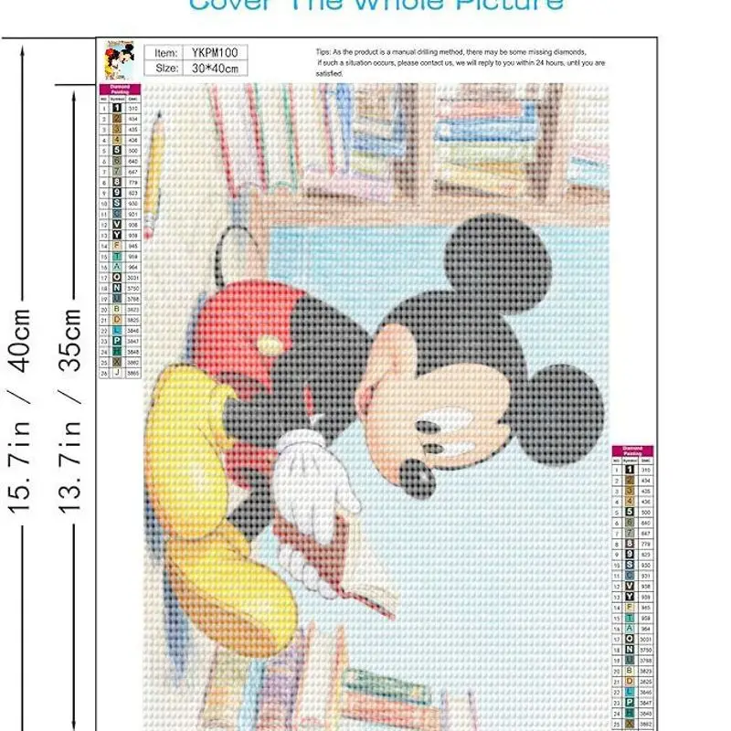 1 szt. Disney Myszka Miki czytający książkę, diamentowy haft 5D DIY, pełny zestaw do samodzielnego wykonania, uroczy zestaw artystyczny z postaciami z kreskówek dla dzieci