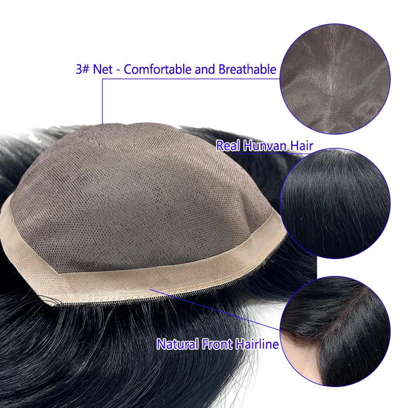 100% Human Hair Men Top Wig Make A Hairstyle At Will Natural Breathable Wig Thinning Hair Cover-Up Forehead Balding Concealment