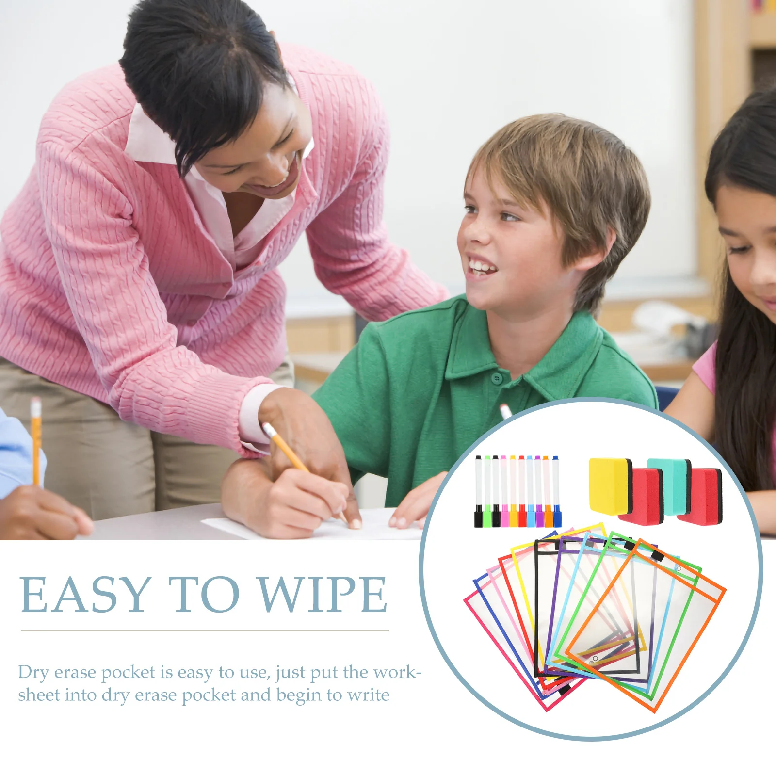 

1 set 1 Set Dry Erase Pockets Clear Reusable Pvc Waterproof File Sleeves For Daily Use Portable Sheet Protector Multi-Function