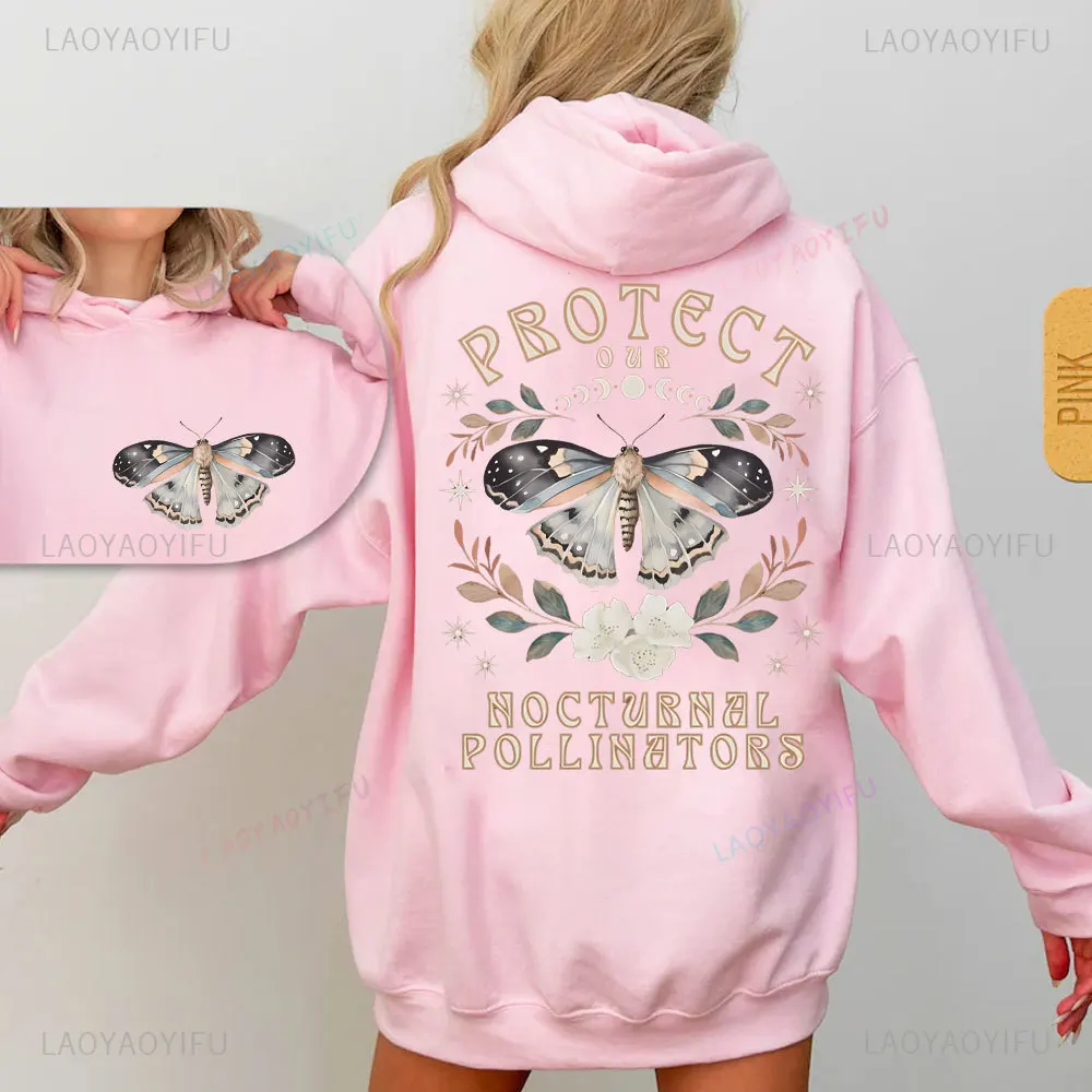 เสื้อฮู้ดดี้ลายแมลงปอที่บินกลางคืน สำหรับนักธรรมชาติวิทยา คนรักพืชพรรณในบ้าน  ชุดเสื้อผ้าสไตล์วิมีโกธ ปกป้องระบบนิเวศในท้องถิ่น เสื้อสเวตเชิ้ตสีเอิร์ธโทนสำหรับผู้หญิง