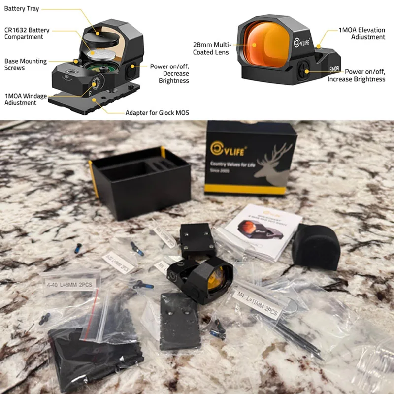 

Motion Awake 6 MOA Pistol Red Dot Sight 1.1" Large Lens Scope Reflex Optics Sight with Adapter for MOS 21MM Picatinny