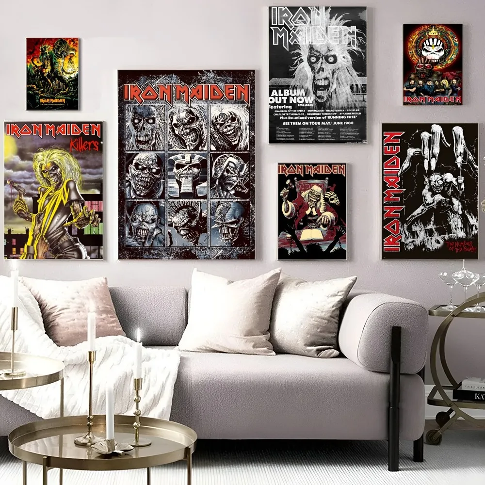 ملصقات الفيلم الكلاسيكي Band I-Iron M-Maiden، ملصق ورقي مقاوم للماء، ملصقات جدار فنية لتزيين القهوة والبار #5