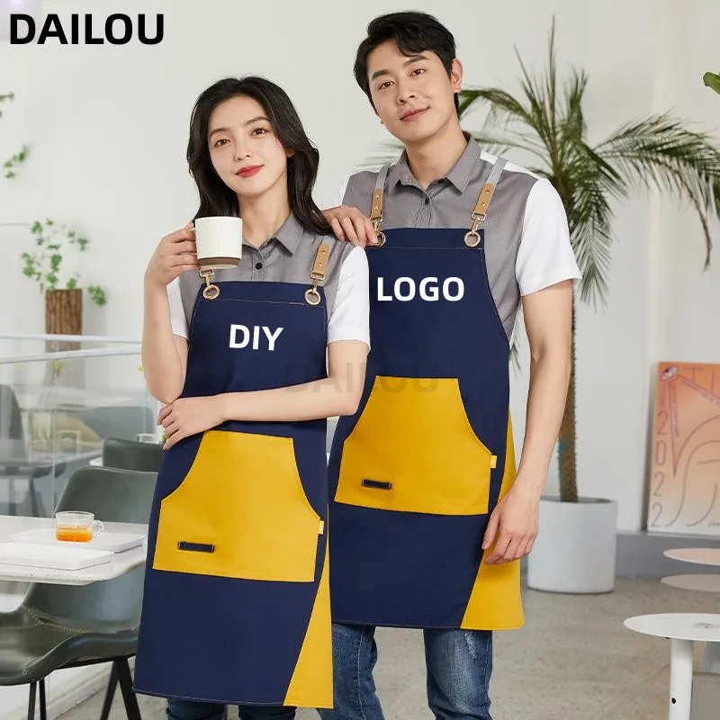 Apron Customization Logo Kitchen Girl Men\'s Pocket Apron Attendant Apron Restaurant Barber Bag Nail Beauty Anti Fouling