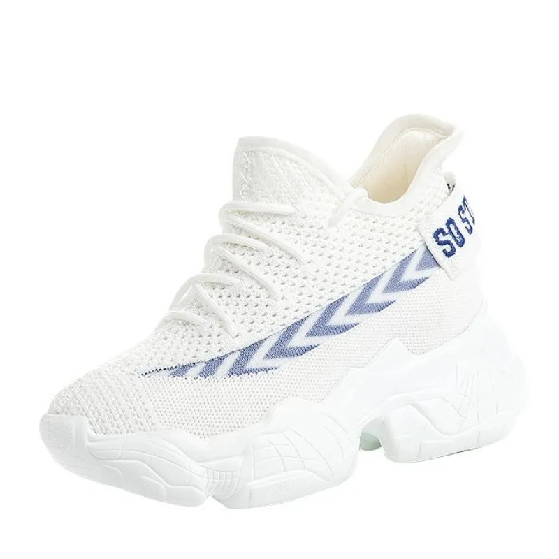 

Высокое качество 8 см вязаная сетчатая женская весенне-летняя обувь массивные кроссовки на платформе на танкетке дышащие модные кроссовки без шнуровки