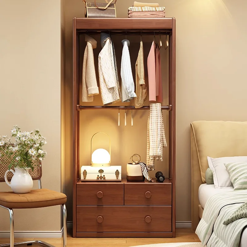 Modern simple solid wood bedside rack, home master bedroom integrated floor coat rack, multi-functional bedside locker