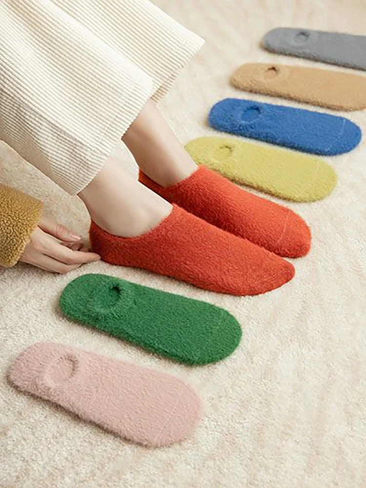 Skarpetki damskie wiosna jesień zima Mink Velvet Thicken Thermal Coral Velvet Sleep Plush Floor Socks Girls Gift Solid Ankle Sock