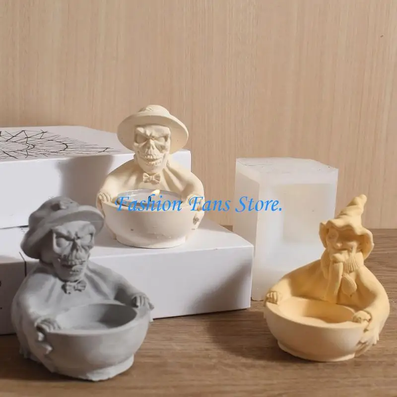 Halloween Gentleman Skull Holder Silicone Mold Candlestick Moulds Suitable for Crafting Resin Casting Decorations
