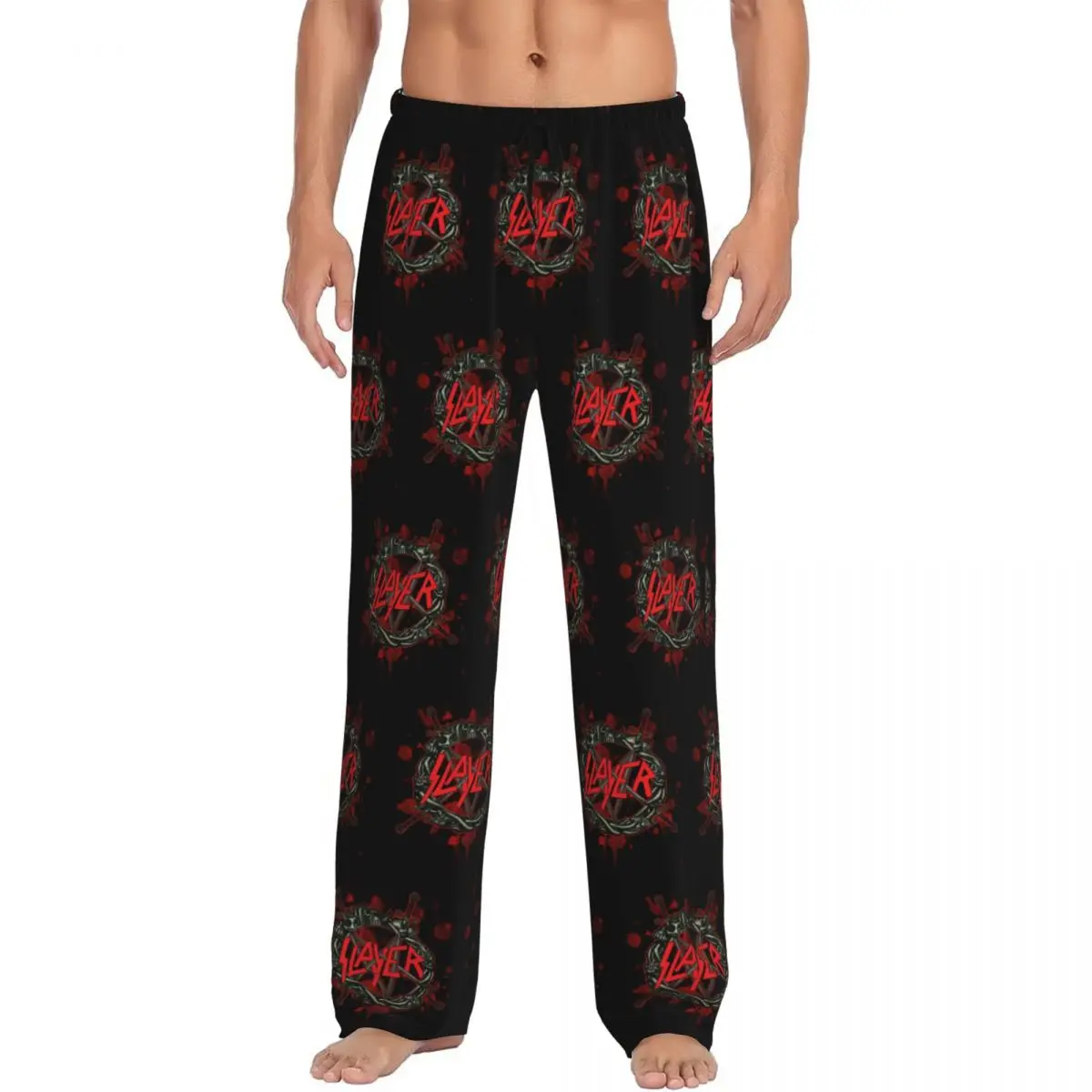 Custom Heavy Metal Rock S-slayers  Logo Pajama Pants for Men Thrash Band Lounge Sleep Stretch Sleepwear Bottoms with Pockets