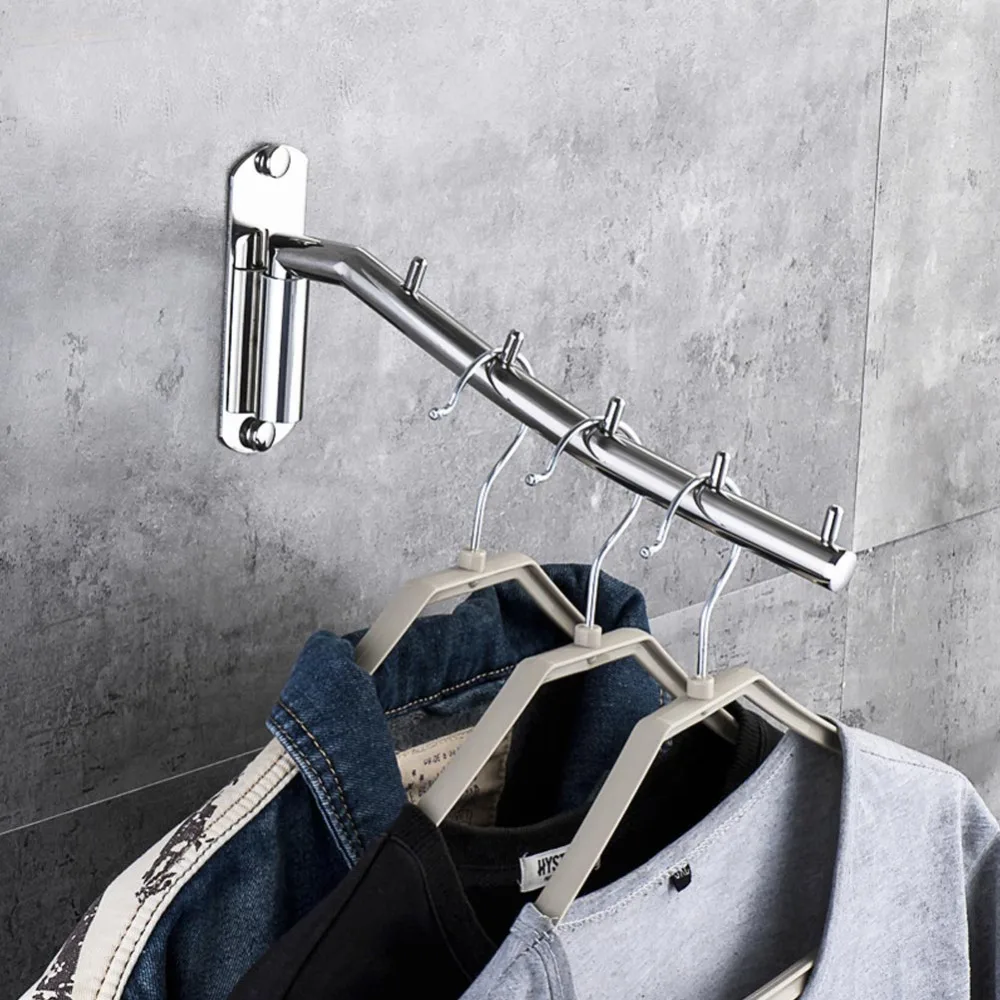 Space Saving Stainless Steel Clothes Hanger Silver Swing Arm Robe Hook Durable 5 Hooks Towel Bar Laundry Room Bedroom