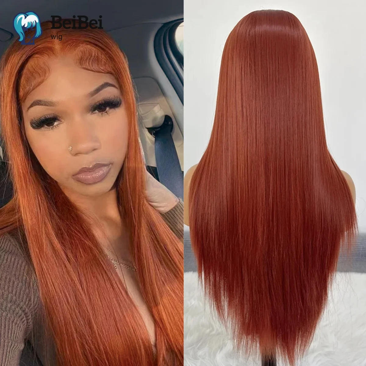 

Dark Orange Wig for Women 26 Inches 13*4 Lace Front Wigs Long Straight Wigs Natural Soft High Quality Synthetic for Cosplay