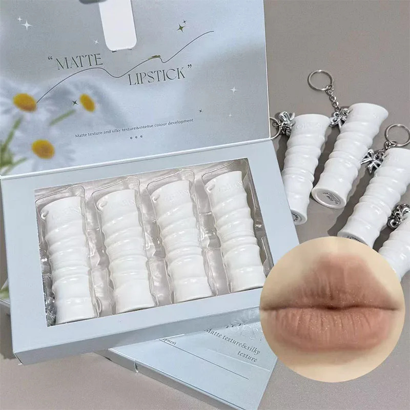 

QIBEST 4 Colors Matte Nude Lipstick Makeup Kit Soft Mist Long Lasting Colorful Lip Stain Waterproof Shiny Lipstick Tint Cosmetic