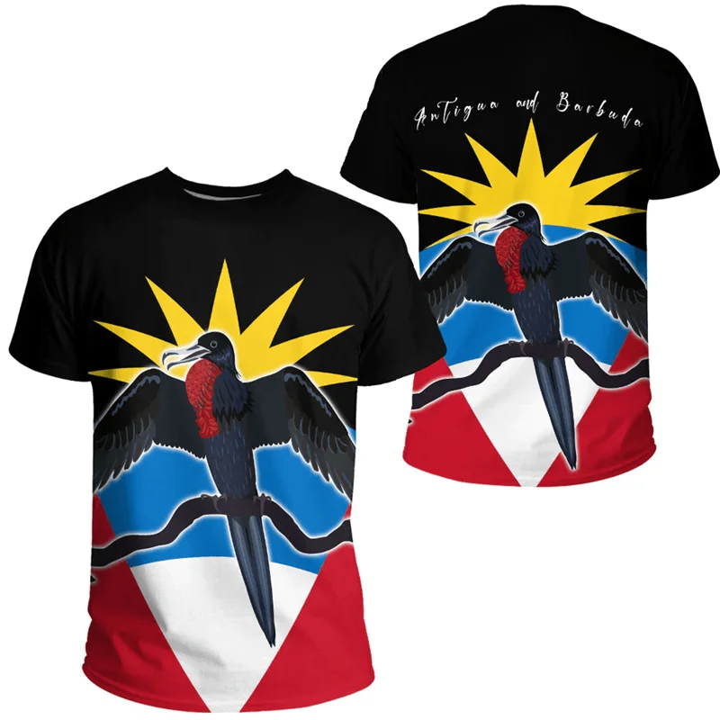 Camiseta con bandera de Antigua y Barbuda para hombre, camisa con estampado 3D de escudo de brazos, Tops de manga corta, camisetas deportivas sueltas informales de verano