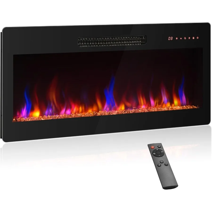 

36 Electric Fireplace Heater 1400 W Recessed Wall Mounted Electric Fireplace with Remote Control Heater with Adjustable Flame C