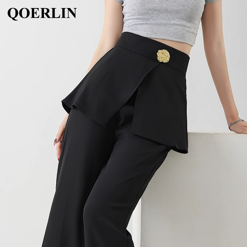 

QOERLIN Chic Spring Summer Black Flare Pants Women 2024 New Skinny Slim-Fit Zipper-Fly Full-Length Boot Cut Trousers Female