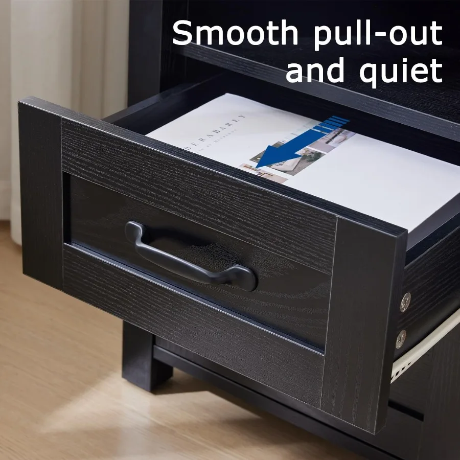 مجموعة منضدة المزرعة مكونة من طاولتين بجانب السرير باللون الأسود الريفي مع حامل ليلي بأدراج لطاولات نهاية غرفة النوم مع محطة شحن #5